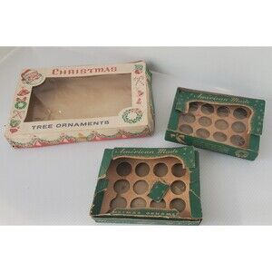 BOX ONLY VTG Christmas Ornament Empty USA 50s Cardboard Ephemera Santa Tree Lot